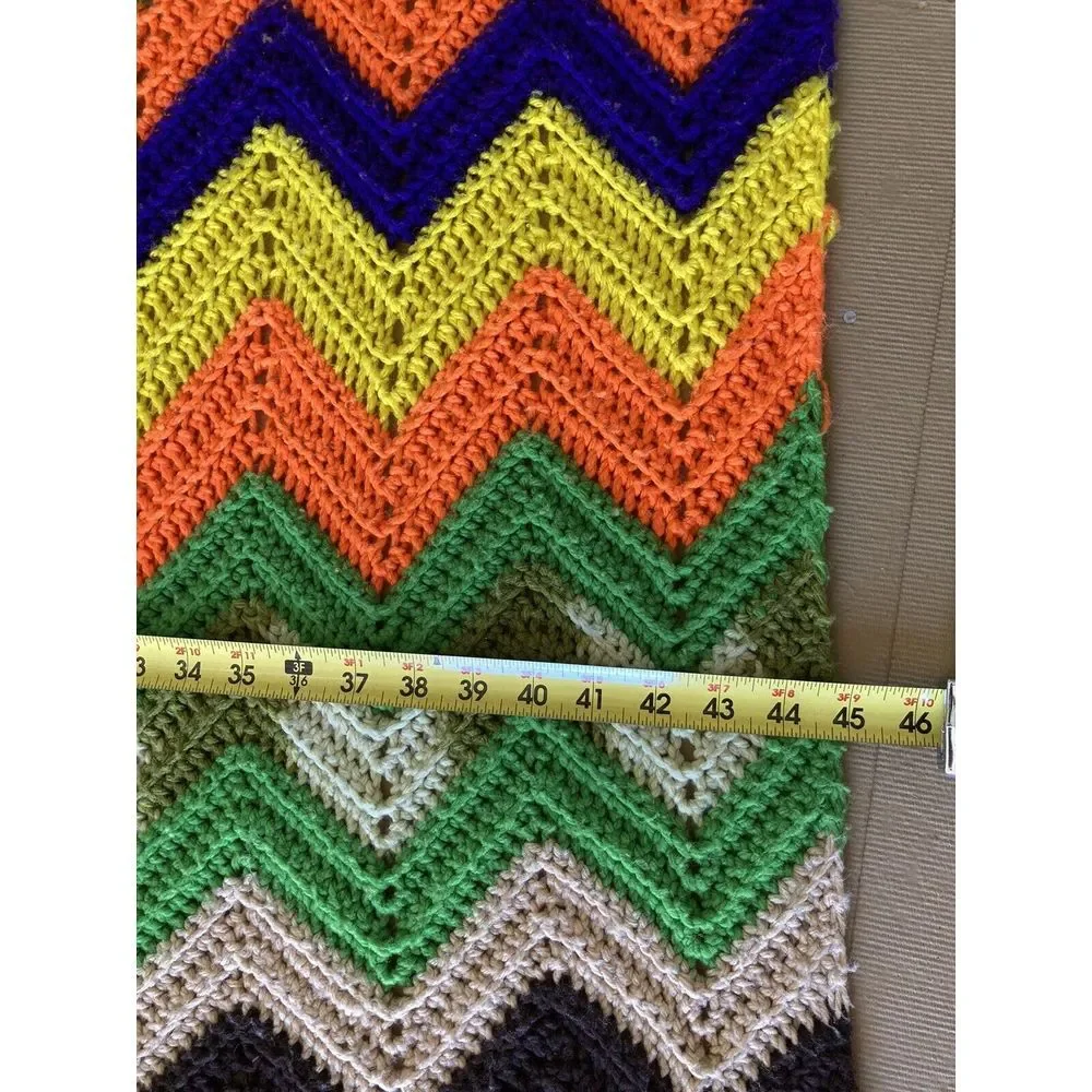 Handmade Knit Crochet Throw Blanket 80X45 Afghan Zig Zag‎ Multicolor Preowned